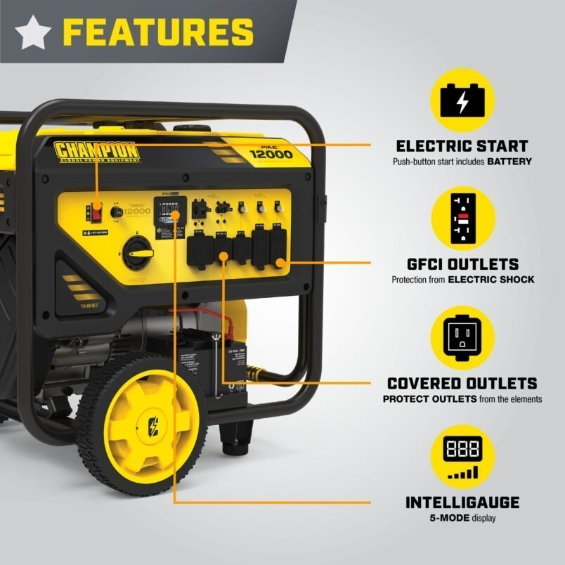 champion power equipment 12,000 watt electric start dual fuel home backup portable generator with co shield champion power equipment 12,000 watt electric start dual fuel home backup portable generator with co shield