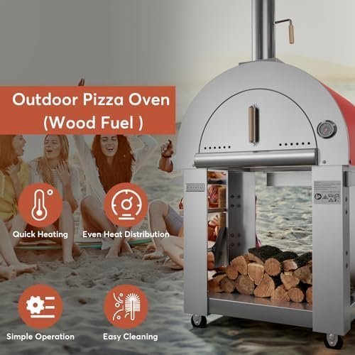 empava pizza oven with open shelf and wheels for outdoor kitchen, wood fire for grill & camping backyard party in stainless steel, 38.6 inch, italian red empava pizza oven with open shelf and wheels for outdoor kitchen, wood fire for grill & camping backyard party in stainless steel, 38.6 inch, italian red
