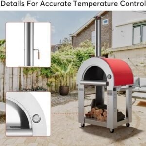 empava pizza oven with open shelf and wheels for outdoor kitchen, wood fire for grill & camping backyard party in stainless steel, 38.6 inch, italian red empava pizza oven with open shelf and wheels for outdoor kitchen, wood fire for grill & camping backyard party in stainless steel, 38.6 inch, italian red