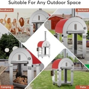 empava pizza oven with open shelf and wheels for outdoor kitchen, wood fire for grill & camping backyard party in stainless steel, 38.6 inch, italian red empava pizza oven with open shelf and wheels for outdoor kitchen, wood fire for grill & camping backyard party in stainless steel, 38.6 inch, italian red