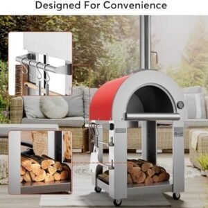 empava pizza oven with open shelf and wheels for outdoor kitchen, wood fire for grill & camping backyard party in stainless steel, 38.6 inch, italian red empava pizza oven with open shelf and wheels for outdoor kitchen, wood fire for grill & camping backyard party in stainless steel, 38.6 inch, italian red