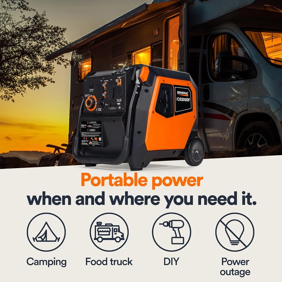 generac iq5200 df 3900 watt electric start dual fuel inverter generator generac iq5200 df 3900 watt electric start dual fuel inverter generator