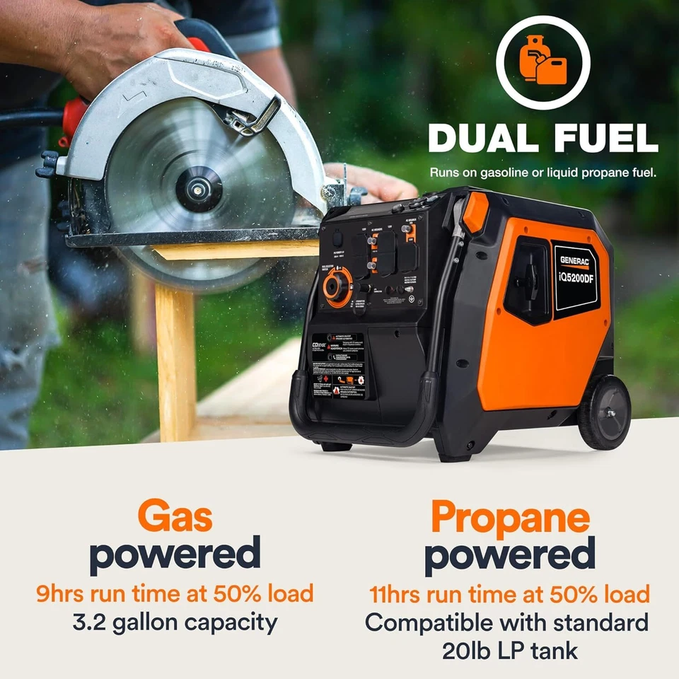 generac iq5200 df 3900 watt electric start dual fuel inverter generator generac iq5200 df 3900 watt electric start dual fuel inverter generator